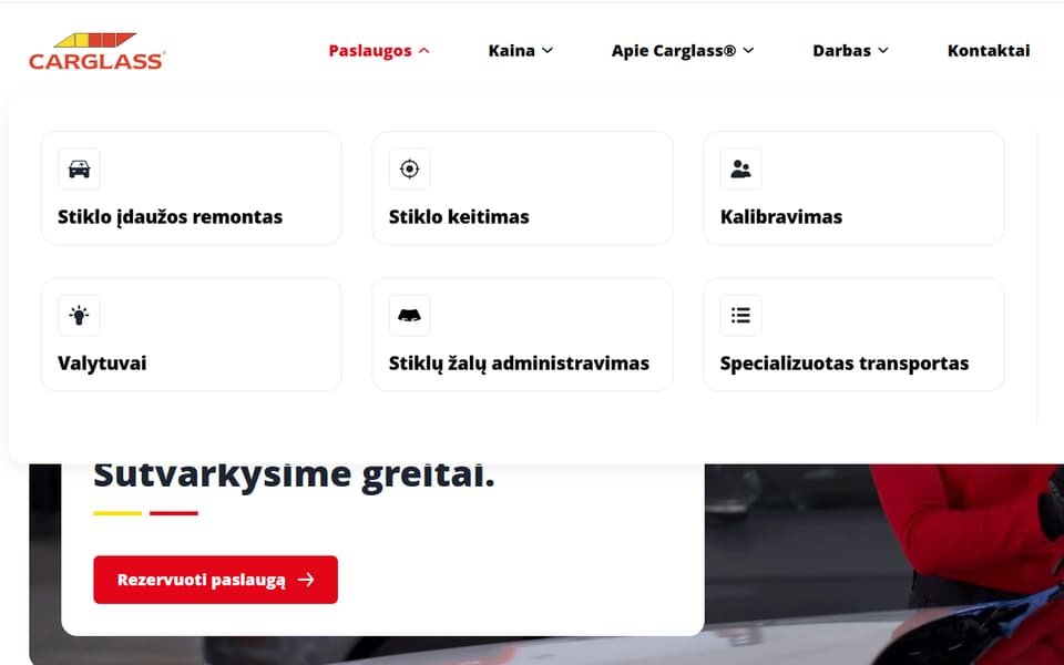 CarGlass.lt home page
