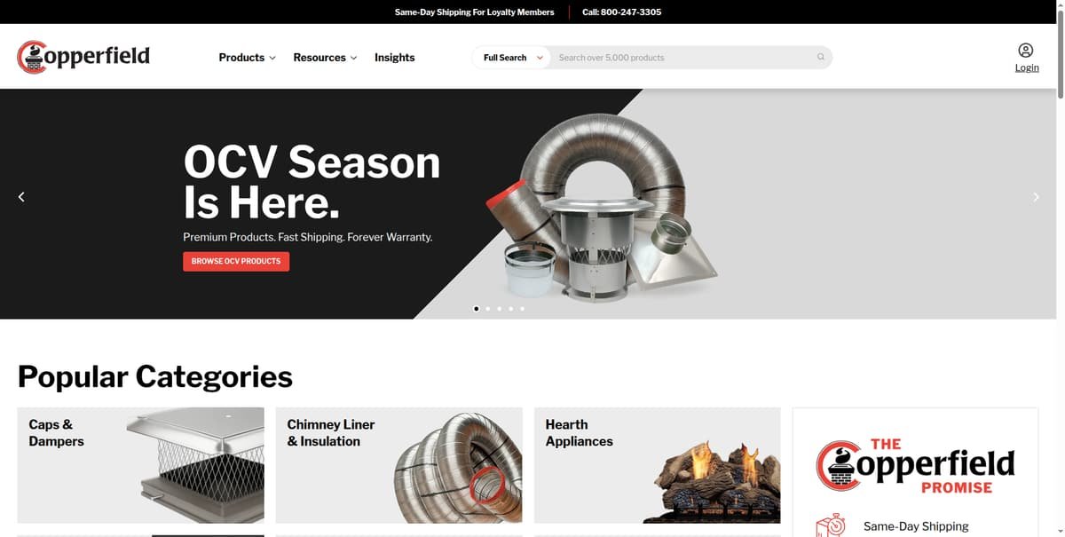 Copperfield.com home page on Shopify Plus