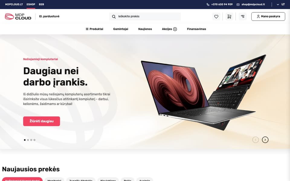 Shop.MDPcloud.lt home page on Magento
