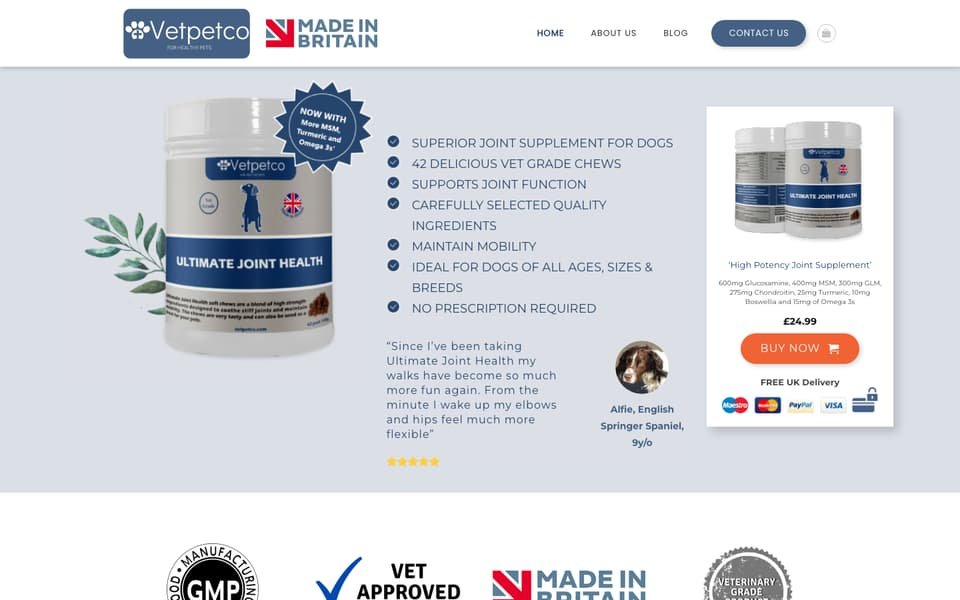 VetPetCo.com home page on WordPress